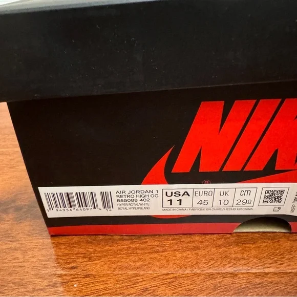 Jordan 1 Retro High Hyper Royal Smoke Grey Size 11